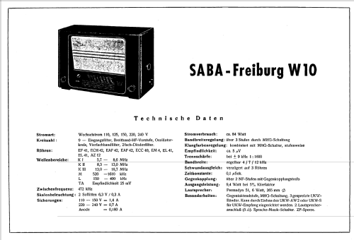 Freiburg W10 ; SABA; Villingen (ID = 1243602) Radio