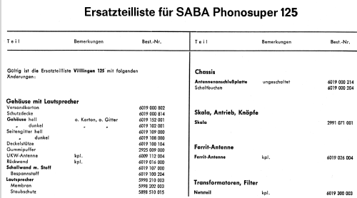 Phonosuper 125; SABA; Villingen (ID = 627193) Radio