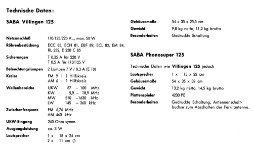 Phonosuper 125; SABA; Villingen (ID = 627195) Radio