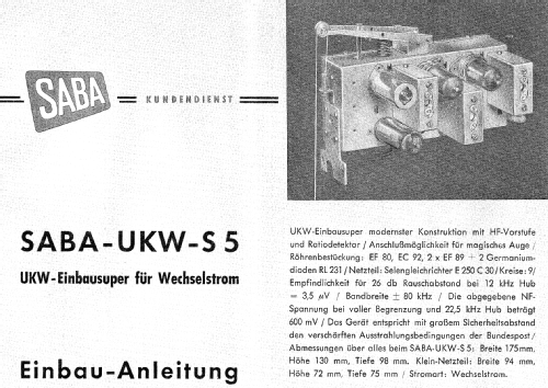 UKW-Einbausuper UKW-S5; SABA; Villingen (ID = 1256848) Adapter