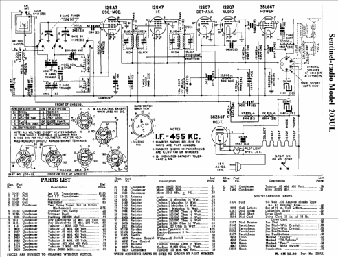 203UL or 203ULT ; Sentinel Radio Corp. (ID = 295762) Radio