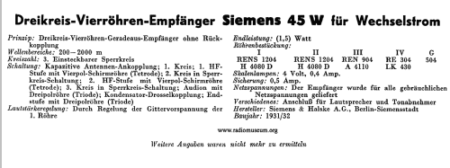 45W; Siemens & Halske, - (ID = 43880) Radio