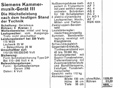 Kammermusik-Gerät KMG III; Siemens & Halske, - (ID = 1014043) Radio