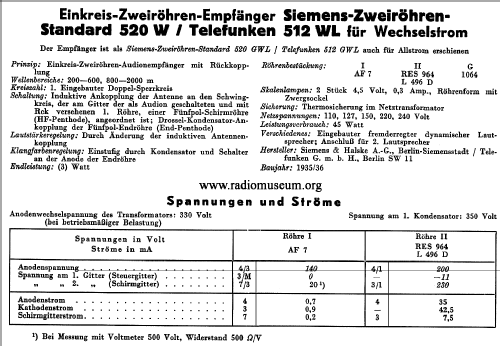 Zweiröhren Standard 520WL; Siemens & Halske, - (ID = 42283) Radio