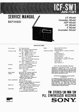 FM Stereo / LW / MW / SW Receiver ICF-SW1 - Type 1; Sony Corporation; (ID = 2787000) Radio