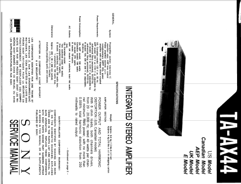 Integrated Stereo Amplifier TA-AX44; Sony Corporation; (ID = 2467107) Ampl/Mixer