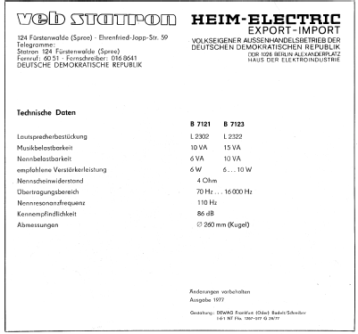 Kugelbox B7121; Statron, VEB Ostd.; (ID = 1282007) Speaker-P