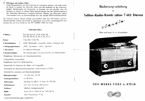 Claudia T602; Tefi-Apparatebau; (ID = 442791) Radio