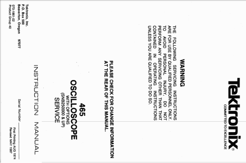 Oscilloscope 465; Tektronix; Portland, (ID = 1518622) Equipment