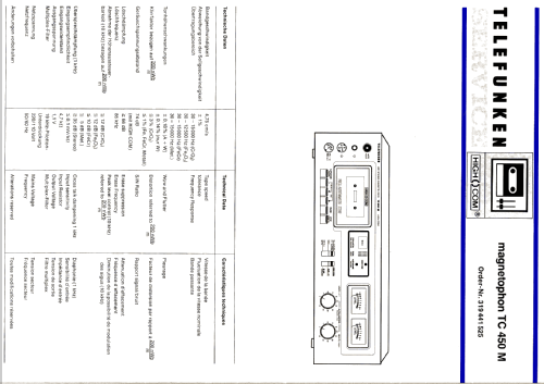 Hifi Stereo Cassette Deck TC 450 M; Telefunken (ID = 574910) R-Player