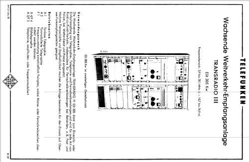 Weitverkehr-Empfangsanlage TRANSRADIO III ESt 305 Kw; Telefunken (ID = 1356590) Misc