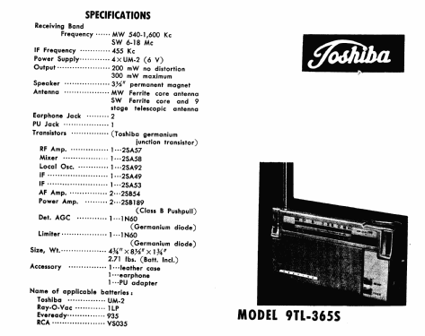 2 Band 9 Transistor 9TL-365S; Toshiba Corporation; (ID = 1703076) Radio