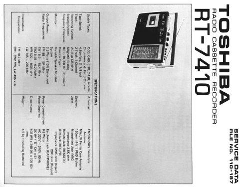 5 Band Radio Cassette Recorder RT-7410; Toshiba Corporation; (ID = 1815377) Radio