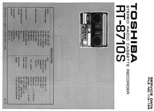Stereo Radio Cassette Recorder RT-8710S; Toshiba Corporation; (ID = 1820069) Radio