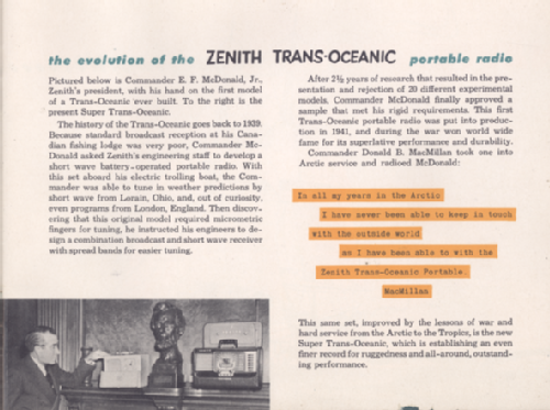 Trans-Oceanic H500 Ch= 5H40 ; Zenith Radio Corp.; (ID = 1713987) Radio