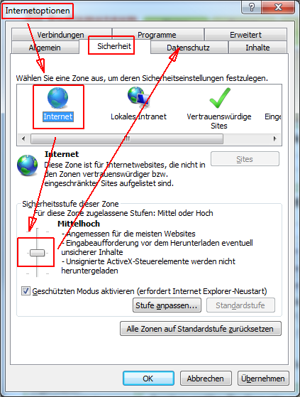 Internetoptionen öffnen
