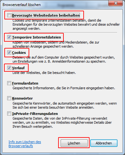 Einstellungen für das Löschen