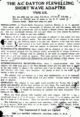 Flewelling Short-Wave Adapter type UX; A-C Dayton Co., A-C (ID = 152646) Adattatore