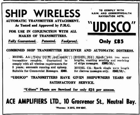 Udisco Combined Ship Transmitter/Receiver & Automatic Distress CA; Ace Amplifiers Ltd. (ID = 2217178) Commercial TRX