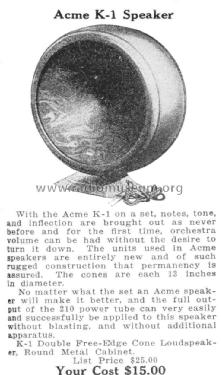 Acme Type K-1A; Acme Apparatus Co.; (ID = 2637276) Speaker-P