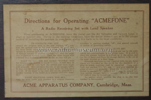 Acmefone Loudspeaker Rec. ; Acme Apparatus Co.; (ID = 1861489) Radio