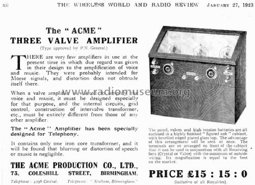 Acme Three-Valve Amplifier ; Acme Production, Ltd (ID = 2505984) Ampl/Mixer