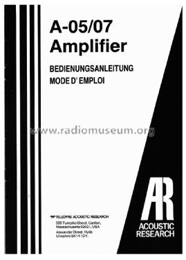 Integrated Amplifier A-07; Acoustic Research (ID = 1635276) Ampl/Mixer