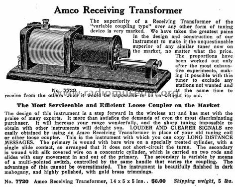 Amco Receiving Transformer No. 7720; Adams-Morgan Co. (ID = 1811253) mod-pre26