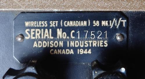 Wireless Set No.58 58 MK.I*/T; Addison Industries, (ID = 2745035) Mil TRX