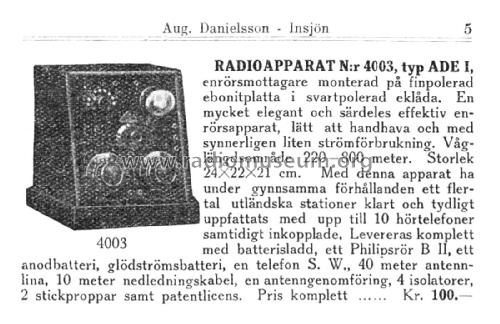 ADE 1; ADE, Aug. Danielsson (ID = 2583040) Radio