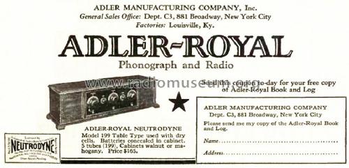 Neutrodyne Model 199 Table Type; Adler-Royal, Adler (ID = 1020303) Radio
