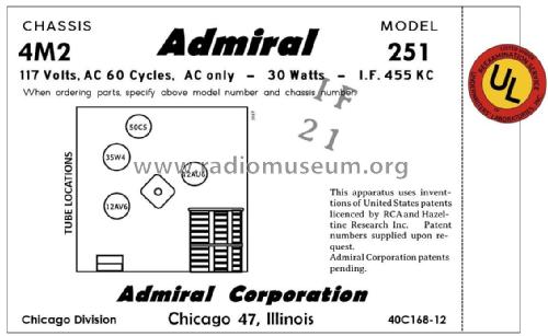 251 Ch= 4M2; Admiral brand (ID = 2792157) Radio