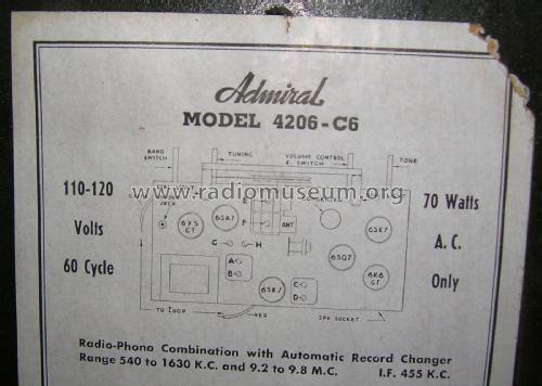 4206 Ch= C6; Admiral brand (ID = 2752401) Radio