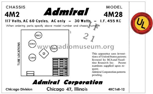 4M28 Ch= 4M2; Admiral brand (ID = 2792161) Radio