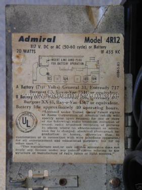 4R12 Ch= 4R1; Admiral brand (ID = 244030) Radio