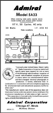 5A33/15 Ch= 5A3; Admiral brand (ID = 2866932) Radio