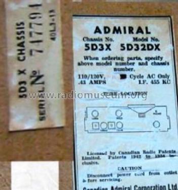 5D32 Ch= 5D3; Admiral brand (ID = 124179) Radio