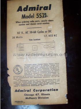 5S21 Ch= 5S2; Admiral brand (ID = 1224038) Radio