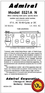 5S21AN Ch= 5C3; Admiral brand (ID = 2890785) Radio