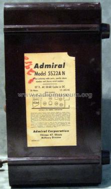 5S22AN Ch= 5C3; Admiral brand (ID = 1388553) Radio