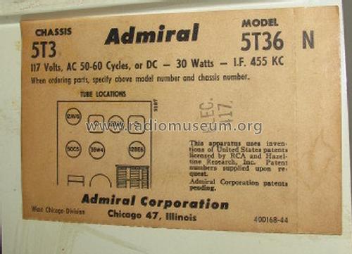 5T36 Ch= 5T3; Admiral brand (ID = 1344689) Radio