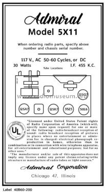 5X11 Ch= 5X1; Admiral brand (ID = 2786190) Radio