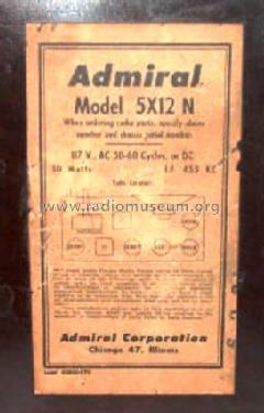 5X12-N ; Admiral brand (ID = 124171) Radio