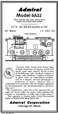 6A22 Ch= 6A2; Admiral brand (ID = 2928904) Radio