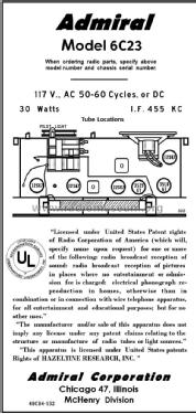 6C23 Ch= 6C2; Admiral brand (ID = 2866936) Radio