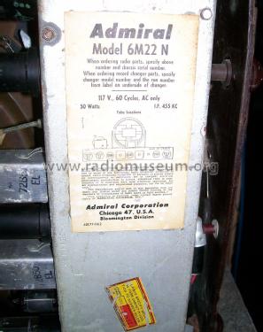 6M22 Ch= 6M2 & RC550; Admiral brand (ID = 1915229) Radio