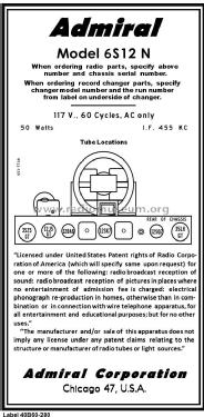 6S12 Ch= 6S1; Admiral brand (ID = 2865136) Radio