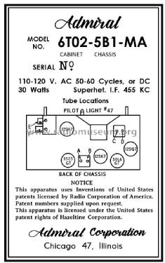 6T02 Ch= 5B1; Admiral brand (ID = 2802832) Radio