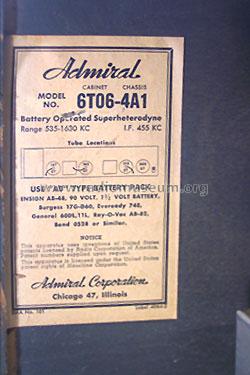 6T06 Ch= 4A1; Admiral brand (ID = 338747) Radio