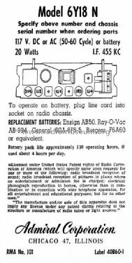 6Y18 Ch= 6Y1; Admiral brand (ID = 989573) Radio